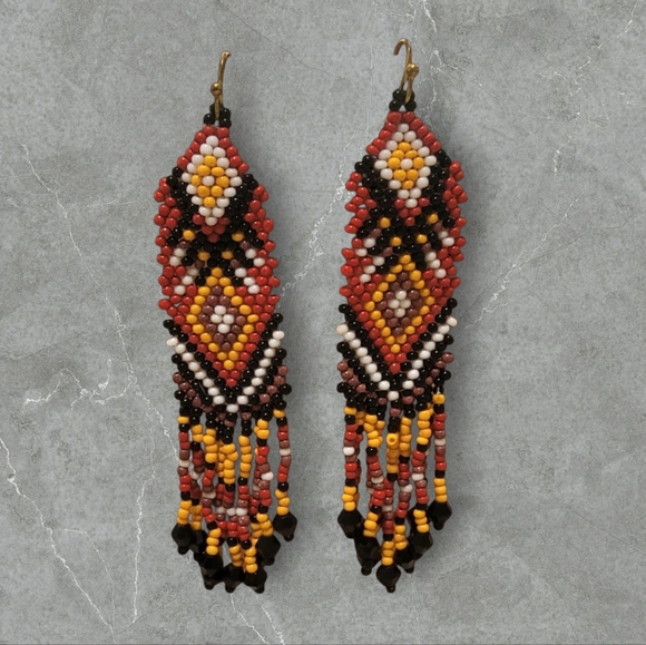Southwest Seed Bead Fringe Earrings New - Picture 3 of 3
